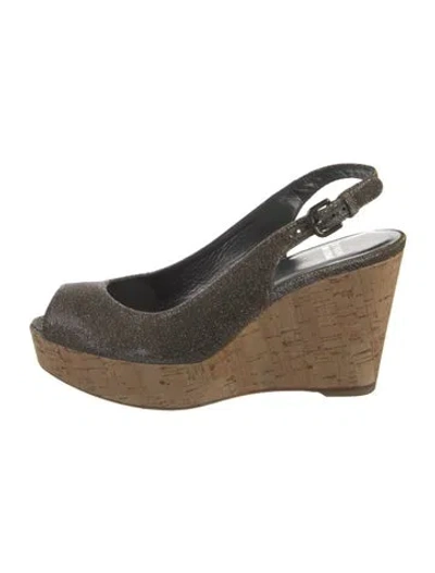 Pre-owned Stuart Weitzman Glitter Colorblock Pattern Slingback Pumps In Silver