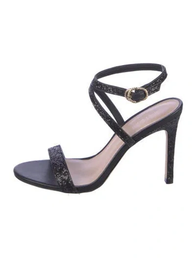 Pre-owned Stuart Weitzman Glitter Crystal Embellishments Sandals In Black
