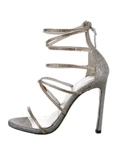 Pre-owned Stuart Weitzman Glitter Crystal Embellishments Sandals In Silver