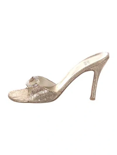 Pre-owned Stuart Weitzman Glitter Crystal Embellishments Slides In Gold