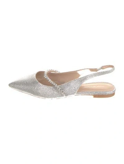 Pre-owned Stuart Weitzman Glitter Crystal Embellishments Slingback Flats In Silver