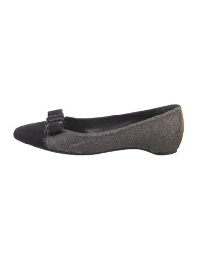 Pre-owned Stuart Weitzman Glitter Glitter Accents Ballet Flats In Black