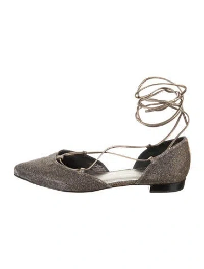Pre-owned Stuart Weitzman Glitter Glitter Accents D'orsay Flats In Silver