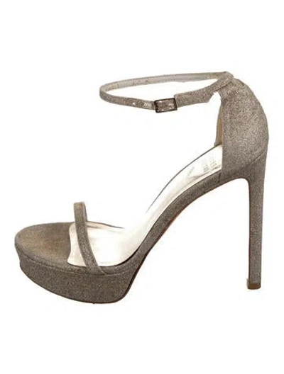 Pre-owned Stuart Weitzman Glitter Glitter Accents Sandals In Gray