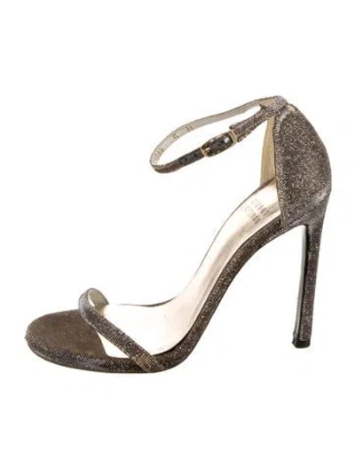 Pre-owned Stuart Weitzman Glitter Glitter Accents Sandals In Silver