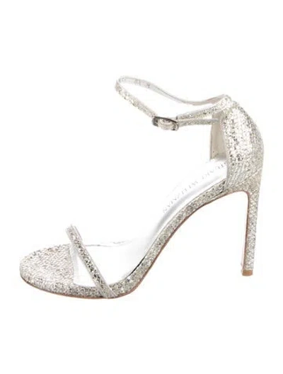 Pre-owned Stuart Weitzman Glitter Glitter Accents Sandals In Silver