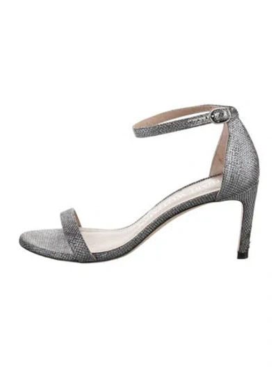 Pre-owned Stuart Weitzman Glitter Glitter Accents Sandals In Silver