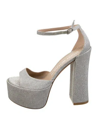 Pre-owned Stuart Weitzman Glitter Glitter Accents Sandals In Silver