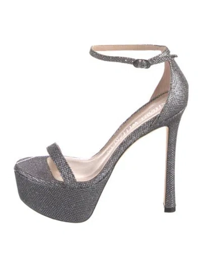 Pre-owned Stuart Weitzman Glitter Glitter Accents Sandals In Silver