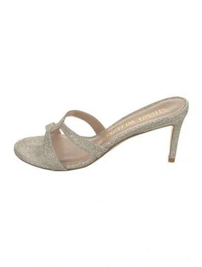 Pre-owned Stuart Weitzman Glitter Glitter Accents Slides In Silver