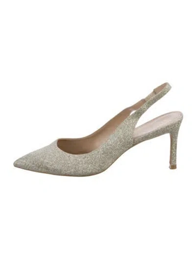 Pre-owned Stuart Weitzman Glitter Glitter Accents Slingback Pumps In Silver