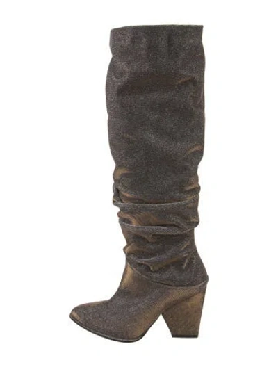 Pre-owned Stuart Weitzman Glitter Glitter Accents Slouch Boots In Silver