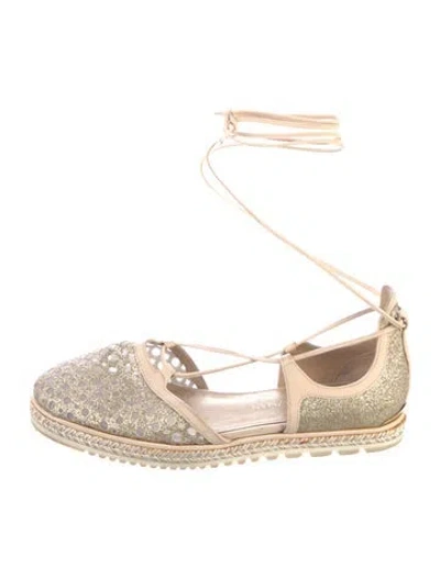 Pre-owned Stuart Weitzman Glitter Lace Pattern Espadrilles In Neutrals