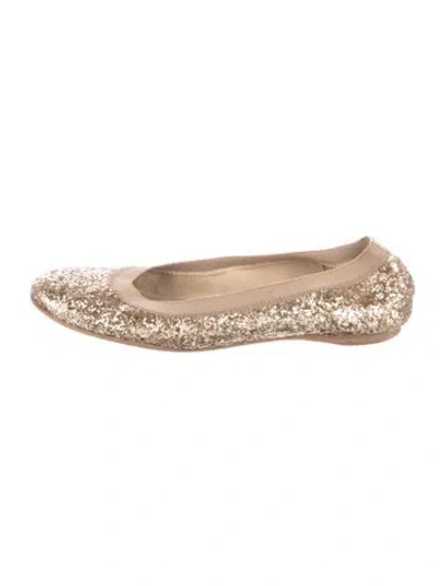 Pre-owned Stuart Weitzman Glitter Patterned Ballet Flats In Gold