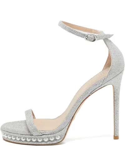 Pre-owned Stuart Weitzman Glitter Pearl-embellished Sandals In Silver