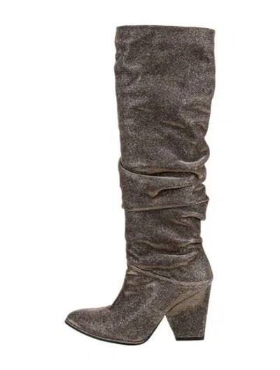 Pre-owned Stuart Weitzman Glitter Printed Slouch Boots In Silver