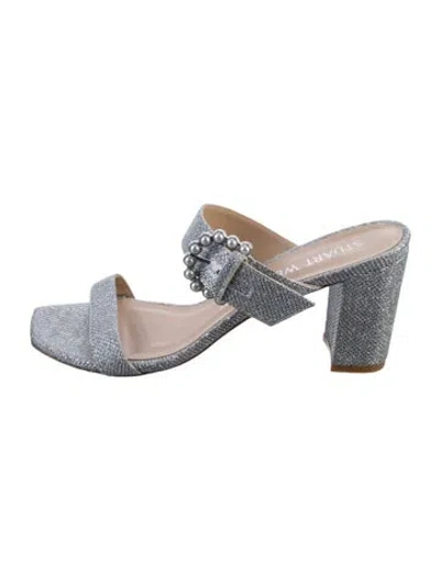 Pre-owned Stuart Weitzman Glitter Slides In Silver