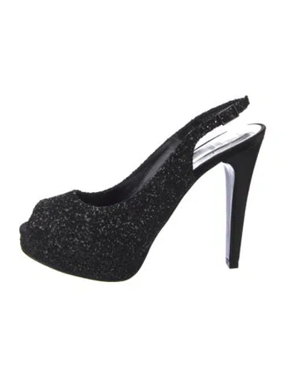 Pre-owned Stuart Weitzman Glitter Slingback Pumps In Black