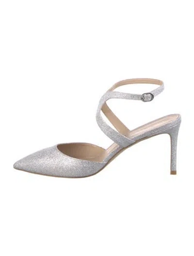 Pre-owned Stuart Weitzman Glitter Slingback Pumps In Silver