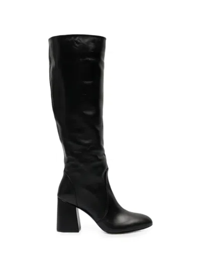 Stuart Weitzman Glossed-leather Knee Boots In Black