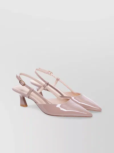 Stuart Weitzman Glossy Buckle Mid Heel Slingback Pumps In Pink