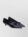 Stuart Weitzman Glossy Leather Pointed Toe Kitten Heel Pumps