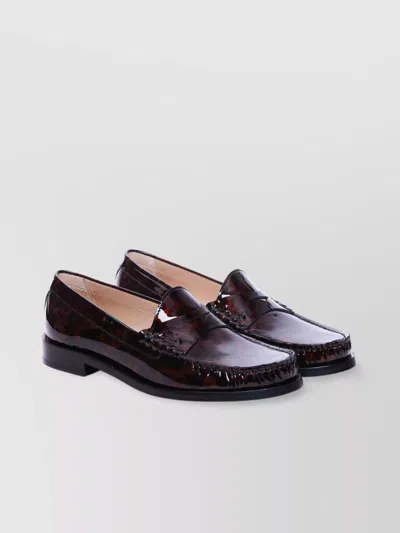 Stuart Weitzman Glossy Patent Leather Loafers With Tortoiseshell Pattern In Brown