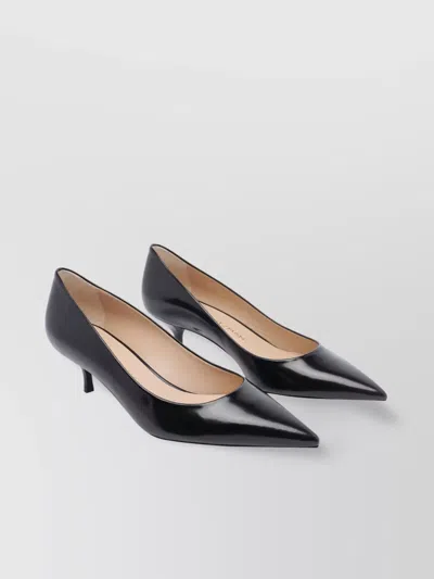 STUART WEITZMAN GLOSSY POINTED TOE KITTEN HEEL PUMPS
