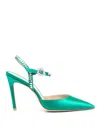 Stuart Weitzman Green Satin Slingback In Green