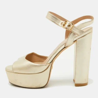 Stuart Weitzman Gold Leather Ankle Strap Platform Sandals