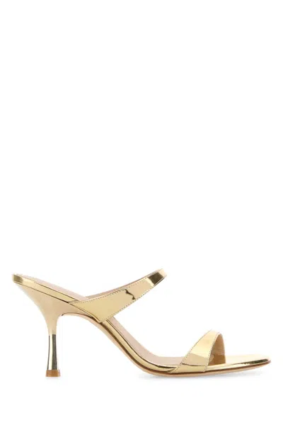 Stuart Weitzman Gold Leather Nudist Mules