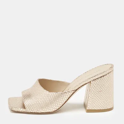 Pre-owned Stuart Weitzman Gold Snakeskin Embossed Leather Slide Sandals Size 38.5