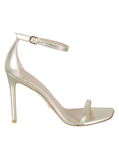Stuart Weitzman Metallic Leather Platform Sandals With Stiletto Heel In Neutral