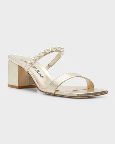 Stuart Weitzman Goldie 60 Sandals Women's 5.5 Gold Square Toe Block Heel Khd839