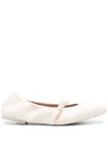 Stuart Weitzman Mary Jane Goldie Ballet Flats With Decorative Pearls In Nude & Neutrals