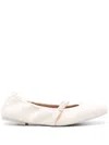 Stuart Weitzman Mary Jane Goldie Ballet Flats With Decorative Pearls In Nude & Neutrals