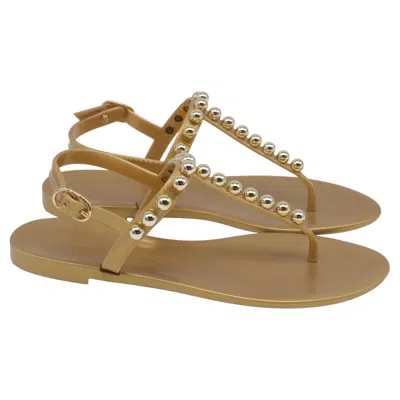 Pre-owned Stuart Weitzman Goldie Jelly Sandals In Gold Pvc In Brown