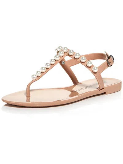 Stuart Weitzman Goldie Jelly Womens Beaded Ankle Strap Thong Sandals In Beige