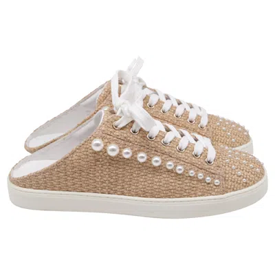 Stuart Weitzman Goldie Mules In Beige Raffia In Brown