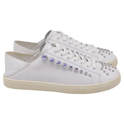 Pre-owned Stuart Weitzman Goldie Shine Convertible Low-top Sneakers N White Leather