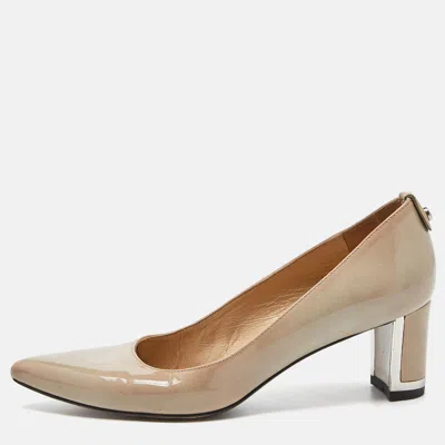 Stuart Weitzman Grey Patent Leather Pointed Toe Pumps In Brown