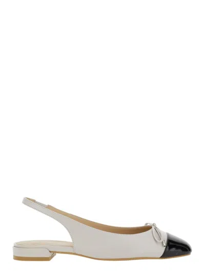 STUART WEITZMAN GREY SLINGBACK BALLET SHOES WITH CAP TOE AND BOW DETAIL IN LEATHER WOMAN