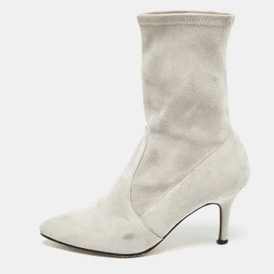 Stuart Weitzman Grey Suede Ankle Booties In Gray