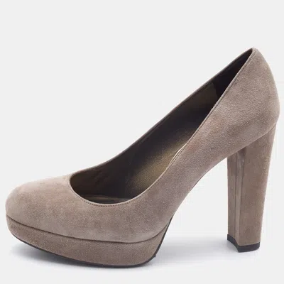 Stuart Weitzman Grey Suede Block Heel Pumps In Brown
