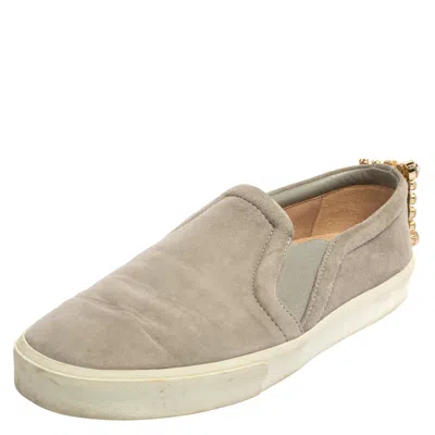 Pre-owned Stuart Weitzman Grey Suede Crystal Slip On Sneakers Size 38