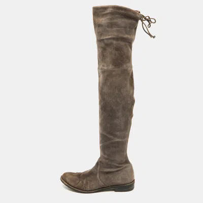 Pre-owned Stuart Weitzman Grey Suede Over The Knee Boots Size 37