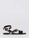 Stuart Weitzman Maven Leather Buckle Flat Sandals In Black
