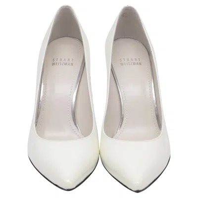 Pre-owned Stuart Weitzman Heist Pumps In White Patent Leather