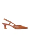 Stuart Weitzman 'winnie' Brown Slingback Pumps Wirh Medium Heel In Leather Woman In Brown