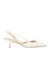 Stuart Weitzman Tully Bow-detailed Leather Point-toe Slingback Pumps In White